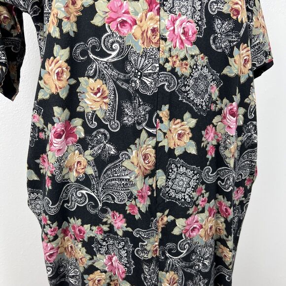 LA Intimates Dress Women Small Black Floral Short Sleeve Maxi Pockets Sleepwear - Picture 10 of 16